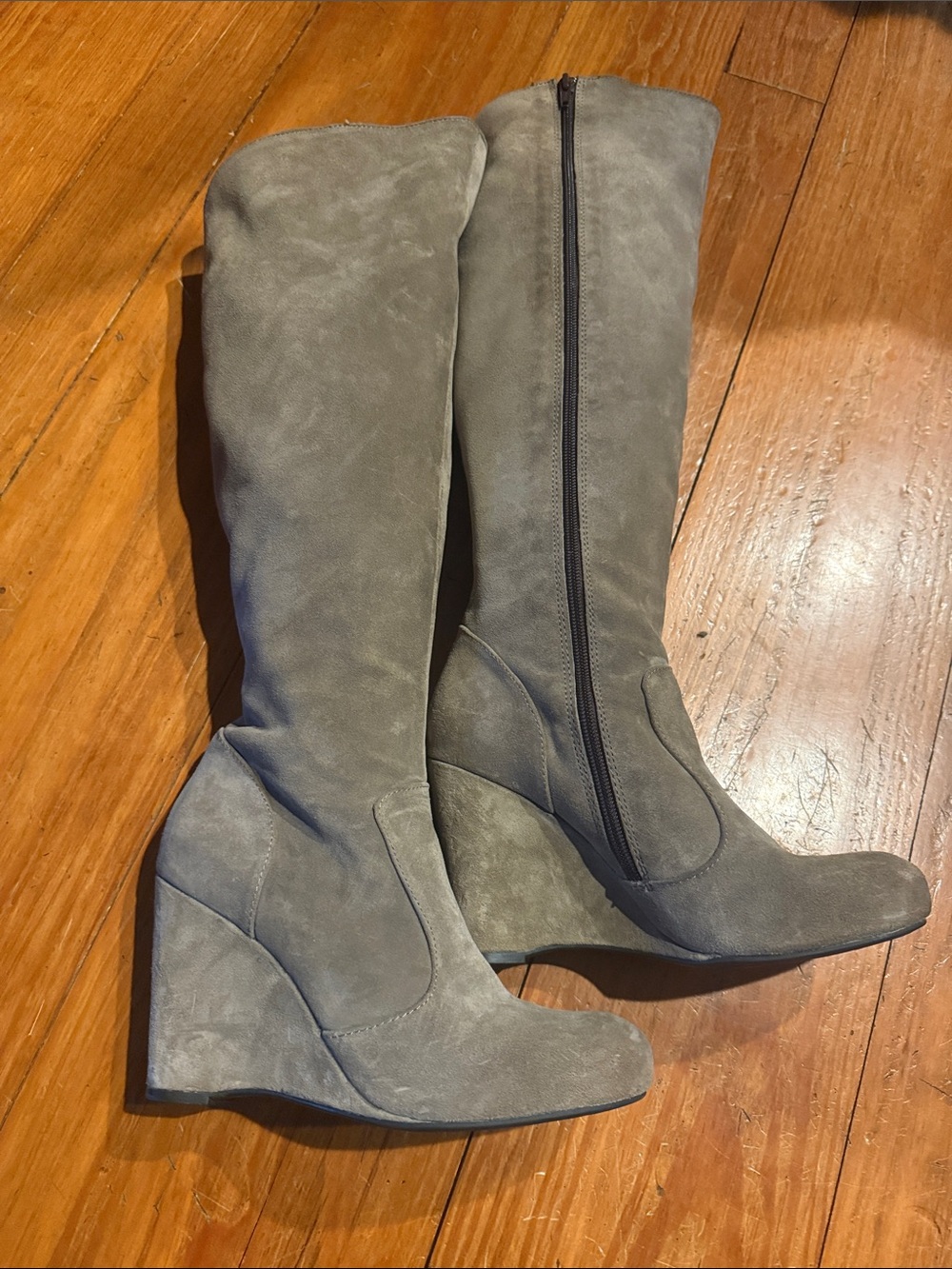 Taupe Suede Knee-High Wedge Boots by Born